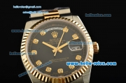 Rolex Day-Date Rolex 3156 Automatic Steel Case with Two Tone Strap Black Dial and Diamond Markers