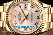 Rolex Datejust Swiss ETA 2671 Automatic Yellow Gold Case with Sliver Dial Roman Numeral Markers and Yellow Gold Bracelet (BP)