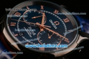 Omega De Ville Co-Axial Chronograph VK Quartz Movement PVD Case and Blue Leather Strap with Blue Dial