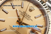 Rolex Datejust Clone Swiss ETA 2836 Automatic K Gold Case with Yellow Gold Dial stick Markers and Two Tone Bracelet BP