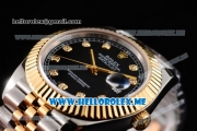 Rolex Datejust II Asia 2813 Automatic Two Tone Case/Bracelet with Black Dial and Diamonds Markers (BP)