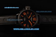 U-BOAT IFO Left Hook Automatic Movement PVD Bezel with Black Dial and Leather Strap-Orange Marking