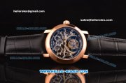 Audemars Piguet Jules Audemars Swiss Tourbillon Manual Winding Movement Rose Gold Case with Black Leather Strap and Skeleton Dial