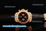 Rolex Daytona Chronograph Miyota Quartz Movement Rose Gold Case with Diamond Bezel and White Markers - Black Leather Strap