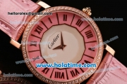 Cartier D'Art Miyota Quartz Steel Case with Roman Numeral Markers Pink Leather Bracelet and Pink/White Dial