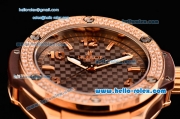 Hublot Big Bang Cappuccino Gold Swiss Quartz Rose Gold Case with Brown Rubber Strap and Brown Carbon Fiber Dial - Diamond Bezel