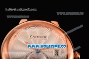 Cartier Rotonde De Swiss Quartz Rose Gold Case with Black Leather Strap with White Guilloche Dial