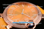 Cartier Ballon Bleu Swiss Quartz Rose Gold Case with Yellow Leather Strap Diamond Bezel and Yellow Dial