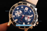 Ulysse Nardin Marine Swiss Valjoux 7750 Automatic Movement Rose Gold Case with Black Dial-Rubber Strap