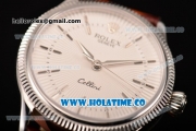 Rolex Cellini Time Asia 2813 Automatic Steel Case with White Dial Brown Leather Strap and Stick Markers