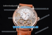 Audemars Piguet Jules Audemars Skeleton Tourbillon Asia ST25 Automatic Rose Gold Case Silver Dial Roman Numeral Markers and Brown Leather Strap