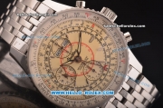 Breitling Montbrillant Datora Swiss Valjoux 7751 Automatic Steel Case/Strap with Beige Dial