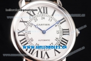 Cartier Rotonde De Tourbillon Asia 6497 Manual Winding Steel Case with White Dial and Roman Numeral Markers Black Leather Strap