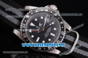 Rolex GMT-Master Asia 2813 Automatic Steel Case with Black Dial Black/Grey Nylon Strap and Dot Markers