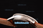 Breitling Navitimer Chronograph Quartz Movement Steel Case with Arabic Numerals and Brown Leather Strap