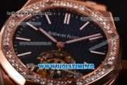 Audemars Piguet Royal Oak 41MM Swiss Tourbillon Manual Winding Full Rose Gold with Blue Dial Diamonds Bezel and Stick Markers (FT)