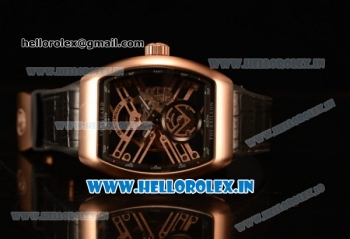 Franck Muller Vanguard Miyota Automatic Copy Tourbillon Rose Gold Case With Skeleton Dial Leather/Rubber Strap