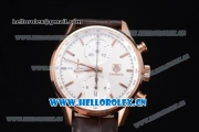 Tag Heuer Carrera Calibre 1887 Swiss Valjoux 7750 Automatic Rose Gold Case with Silver Dial and Stick Markers Brown Leather Strap (V6)