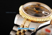 Rolex Datejust Swiss ETA 2836 Automatic Movement Two Tone with Gold Bezel-Grey Dial and Gold Roman Markers-18K Gold Never Fade