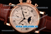 Patek Philippe Grand Complication Chrono Venus 7750 Manual Winding Rose Gold Case with White Dial and Black Roman Numeral Markers