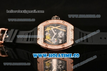 Richard Mille RM026-01 Miyota 6T51 Automatic Diamonds/Rose Gold Case with Diamonds Panda Dial and Black Rubber Strap