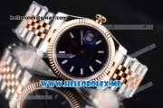 Rolex Datejust Clone Rolex 3135 Automatic Two Tone Case/Bracelet with Dark Blue Dial and Stick Markers (BP)