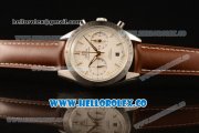 Omega Speedmaster'57 Co-Axial Chronograph Clone Omega 9300 Automatic Steel Case with White Dial Stick Markers and Brown Leather Strap (EF)