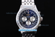 Breitling Navitimer Quartz Working Chronograph Movement with Blue Dial and Silver Stick Marker-SSband
