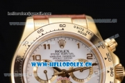 Rolex Daytona Chrono Swiss Valjoux 7750 Automatic Yellow Gold Case with White Dial Arabic Numeral Markers and Brown Leather Strap (BP)