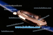 Cartier Ballon Bleu Swiss Quartz Rose Gold Case with Blue Leather Strap Diamond Bezel and Blue Dial