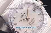 Omega Constellation Co-Axial Swiss ETA 2824 Automatic Full Steel with Diamond Bezel and White MOP Dial