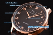 IWC Portuguese 2813 Automatic Rose Gold Case with Numeral Markers Black Leather Strap and Black Dial