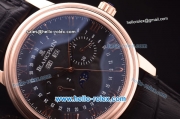 BlancPain Moonphase ST25 Automatic Rose Gold Case with Black Dial and Black Leather Strap-Rose Gold Markers