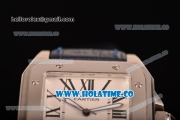 Cartier Santos 100 Large Asia Automatic Steel Case with Blue Leather Strap Black Roman Numeral Markers and White Dial