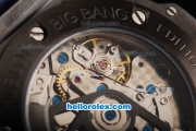 Hublot Big Bang Swiss Valjoux 7750 Chronograph Movement PVD Case with Black Dial-Red Diamond Bezel and Blue Rubber Strap