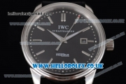 IWC Ingenieur Clone IWC 52010 Automatic Steel Case with Black Dial Stick Markers and Black Leather Strap