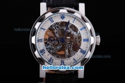 Patek Philippe Skeleton Manual Winding Movement with Blue Marking and Black Leather Strap