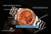 Rolex Datejust Pearlmaster Asia 2813 Automatic Full Steel with Orange Dial and Diamonds Markers - Rainbow Diamoand Bezel (BP)