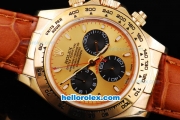 Rolex Daytona Oyster Perpetual Automatic Gold Case with Gold Bezel,Yellow Dial and White Marking-Leather Strap