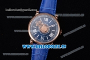 Cartier Rotonde de Cartier Astrotourbillon Asia 2813 Automatic Rose Gold Case with Blue Dial Roman Numeral Markers and Blue Leather Strap