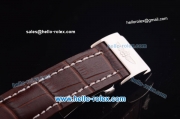 Breitling Montbrillant Automatic Steel Case with White Dial and Brown Leather Strap