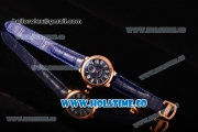 Cartier Ballon Bleu De Small Swiss Quartz Rose Gold Case with Blue Dial White Roman Numeral Markers and Blue Leather Strap