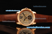 Cartier Calibre Swiss Tourbillon Manual Winding Movement Rose Gold Case with Brown Leather Strap