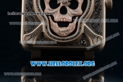 Bell & Ross BR 01 Burning Skull Asia Automatic Rose Gold Case with Skull Dial and Black Leather Strap - 1:1 Original(AAAF)