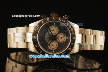 Rolex Daytona Chronograph Swiss Valjoux 7750 Automatic Steel Case with PVD Bezel and Black MOP Dial-Steel Strap