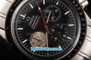 Omega Speedmaster Automatic Movement Black Dial with White Stick Hour Marker and Black Bezel-SS Strap