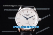 Longines Master Swiss ETA 2824 Automatic Steel Case with White Dial Diamonds Markers and Black Leather Strap (ZF)