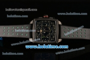 Tag Heuer Monaco Mikrograph Chrono Miyota Quartz PVD Case with Black Leather Bracelet and Black Dial