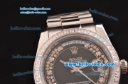 Rolex Day Date Swiss ETA 2836 Automatic Steel Case with Diamond Markers and Black Dial