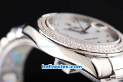 Rolex Day Date II Automatic Movement Full Steel with Double Row Diamond Bezel with Diamond Markers and White Dial